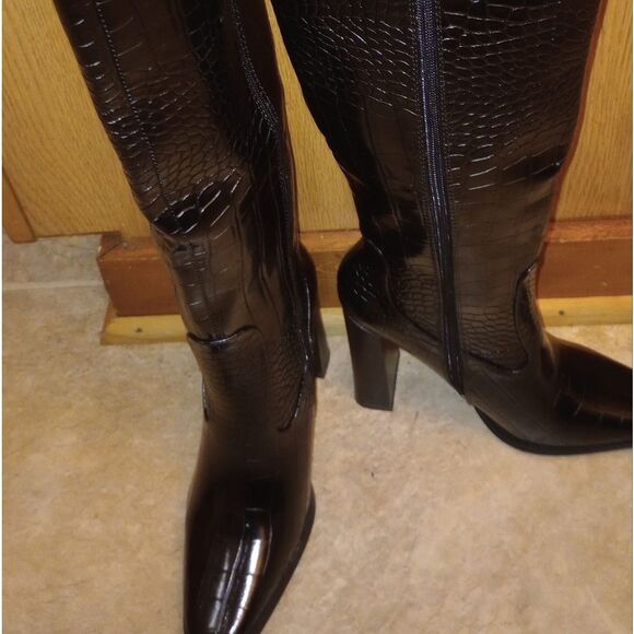 🆕🤠👢Pretty Little Thing Black Croc Knee High Boots - Picture 2 of 11